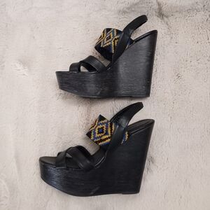 Chinese Laundry Bohemian Batik Print Leather Strappy Slingback Platform Sandal